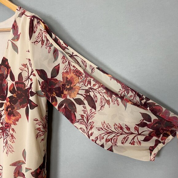 Lulus Shifting Dears Floral Shift Dress Cut Out Sleeve Beige‎ Cream Mini Large - Picture 16 of 16